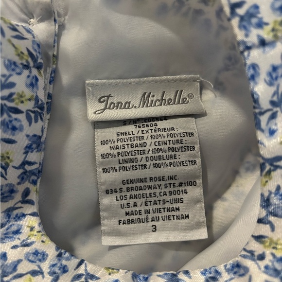 Jona Michelle Cream and Blue Floral Sleeveless Dress with Bow Size 3 - Picture 6 of 6